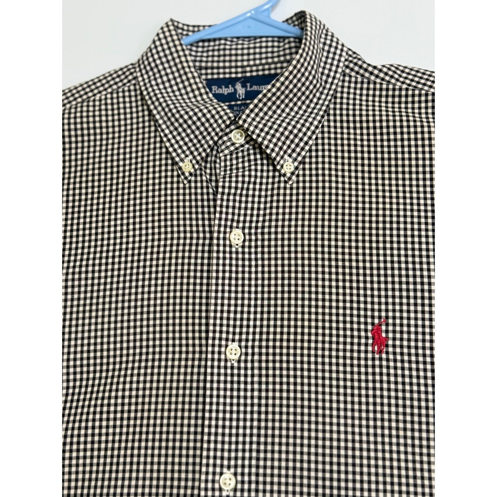 Ralph Lauren Blake Mens L Black White Gingham Cotton Button Down Shirt Excellent